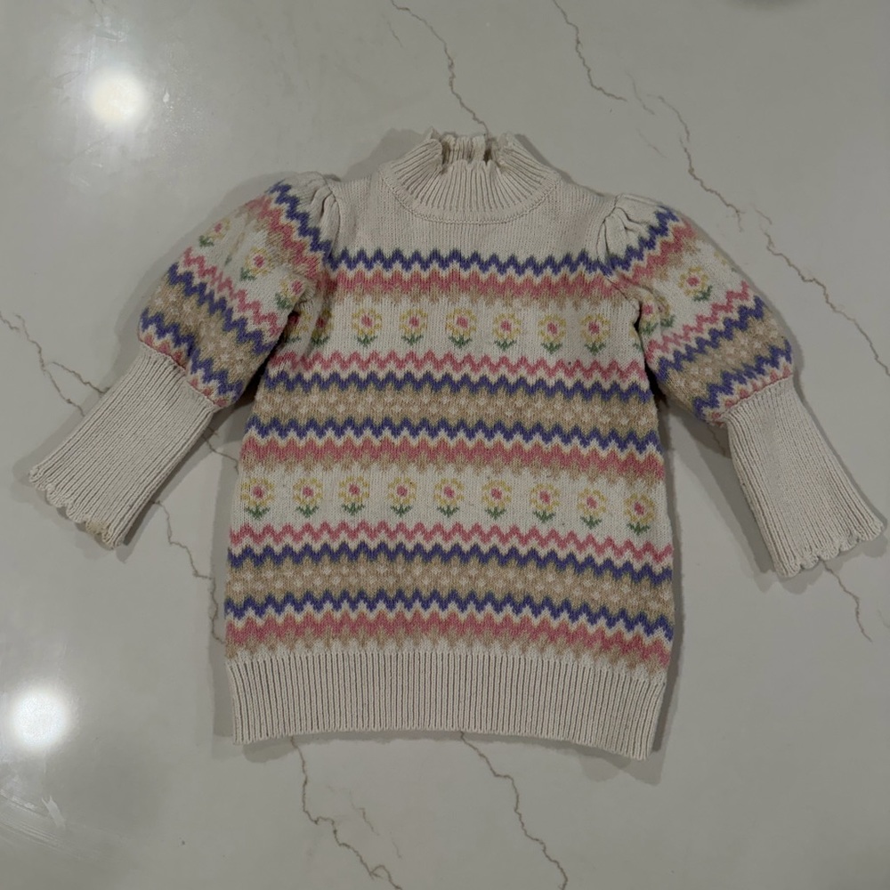 Janie and Jack Cream Floral Knit Sweater